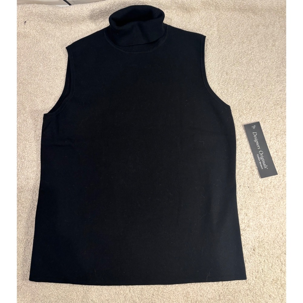 Designers Originals Womens Sleeveless Turtleneck Sweater Black Cotton Stretch L